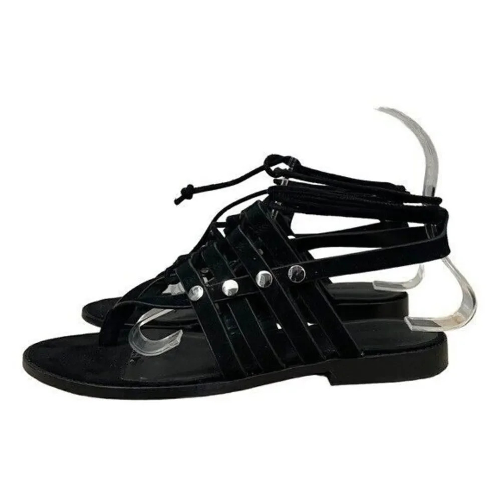 Rebecca Minkoff Evonne Black Suede Strappy Thong Sandals 7 - Picture 2 of 6